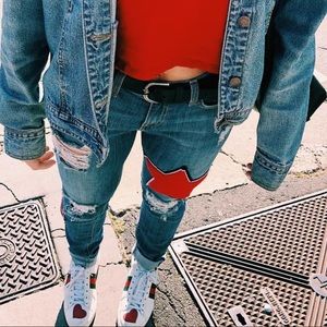 Carmar denim red star patch jeans